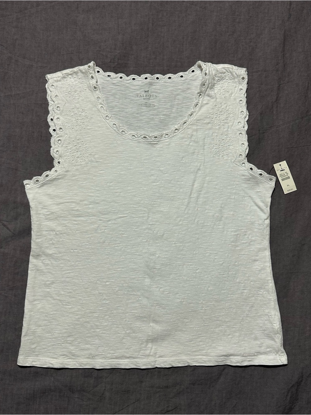 🆕 Talbots White Eyelet-Trim Sleeveless Tank